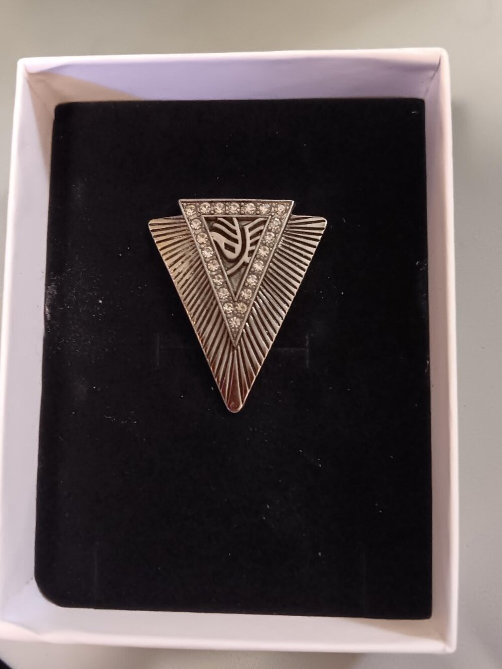 Vintage Montgomery Wards Art Deco Silver Tone Triangle Brooch~LQQK!